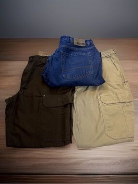 Lot of 3 Duluth Trading Co Men 44x32 Pants Cargo Canvas & Denim Jeans Bundle
